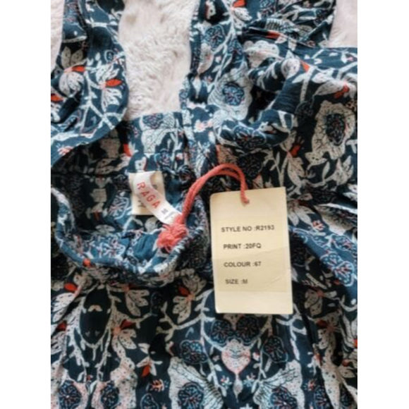 Raga Turquoise Multicolor Tie Neck Overall Dresss NWT Size M - Picture 7 of 10